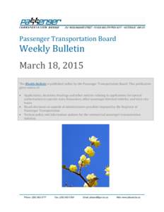 Weekly Bulletin - March 18, 2015