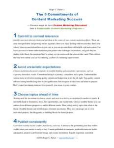 Roger C. Parker’s  The 8 Commitments of Content Marketing Success ― Proven ways to turn Content Marketing Discontent
