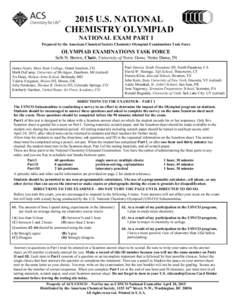 2015 U.S. NATIONAL CHEMISTRY OLYMPIAD NATIONAL EXAM PART I Prepared by the American Chemical Society Chemistry Olympiad Examinations Task Force  OLYMPIAD EXAMINATIONS TASK FORCE