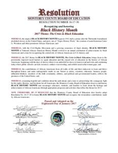 Resolution  MONTEREY COUNTY BOARD OF EDUCATION RESOLUTION NUMBERRecognizing and honoring