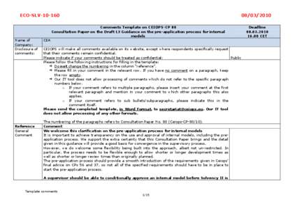 ECO-SLV[removed]2010 Comments Template on CEIOPS-CP 80 Consultation Paper on the Draft L3 Guidance on the pre-application process for internal