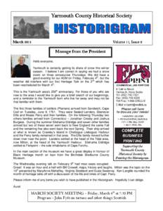 Yarmouth County Historical Society  March 2011 Volume 11, Issue 2