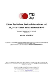 Future Technology Devices International Ltd TN_161 FT4222H Errata Technical Note Document Reference No.: FT_001198 Version 1.1 Issue Date: