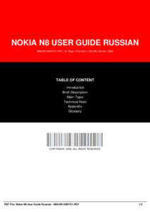 NOKIA N8 USER GUIDE RUSSIAN NNUGR-9SEFO1-PDF | 31 Page | File Size 1,125 KB | 28 Jan, 2002 TABLE OF CONTENT Introduction Brief Description
