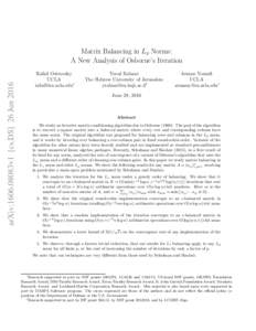 Matrix Balancing in Lp Norms: A New Analysis of Osborne’s Iteration arXiv:1606.08083v1 [cs.DS] 26 JunRafail Ostrovsky