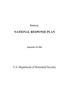 INITIAL  NATIONAL RESPONSE PLAN September 30, 2003