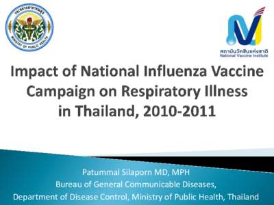Patummal Silaporn MD, MPH Bureau of General Communicable Diseases, Department of Disease Control, Ministry of Public Health, Thailand Pandemic (H1N1) Influenza 2009