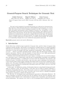 Genome Informatics 15(2): 42–General-Purpose Search Techniques for Genomic Text Abhijit Chattaraj