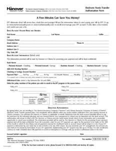 Electronic Funds Transfer Authorization Form The Hanover Insurance Company | 440 Lincoln Street, Worcester, MACitizens Insurance Company of America | 645 West Grand River Avenue, Howell, MI 48843
