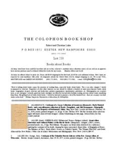 THE COLOPHON BOOK SHOP Robert and Christine Liska P. O. B O X[removed]