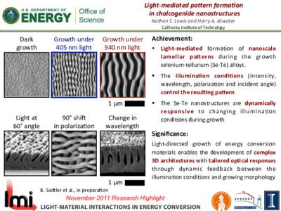 Light-­‐mediated	
  pa-ern	
  forma2on	
  	
   in	
  chalcogenide	
  nanostructures	
   Nathan	
  S.	
  Lewis	
  and	
  Harry	
  A.	
  Atwater	
   California	
  Ins,tute	
  of	
  Technology	
    Dark