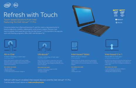 Refresh with Touch Touch-based Solutions from Intel Featuring the Dell Venue* 11 Pro Consumerization has influenced business IT, and this means a big opportunity to boost productivity, mobility, collaboration, and conten