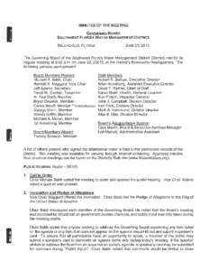 MINUTES OF THE MEETING GOVERNING BOARD SOUTHWEST FLORIDA WATER MANAGEMENT DISTRICT BROOKSVILLE, FLORIDA  JUNE