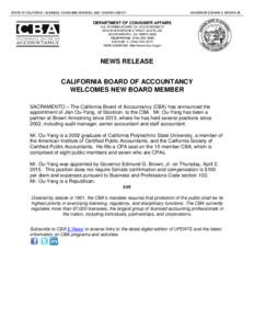 News Release: California Board of Accountancy Welcomes New Board Member