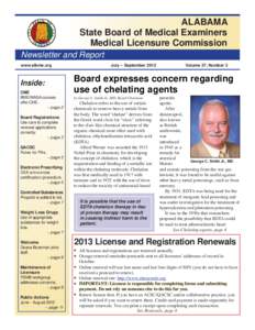 Alabama BME/MLC Newsletter and Report ALABAMA State Board of Medical Examiners Medical Licensure Commission