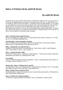 Nehru: A Political Life By Judith M. Brown