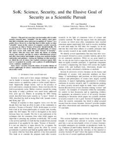 SoK: Science, Security, and the Elusive Goal of Security as a Scientific Pursuit Cormac Herley P.C. van Oorschot