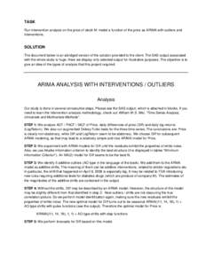 TASK Run intervention analysis on the price of stock M: model a function of the price as ARIMA with outliers and interventions. SOLUTION The document below is an abridged version of the solution provided to the client. T
