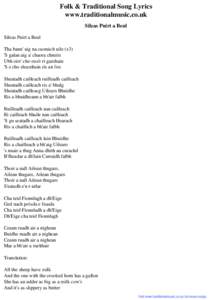 Folk & Traditional Song Lyrics - Sileas Puirt a Beul