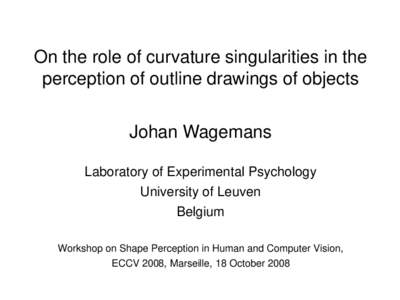 On the role of curvature singularities in the perception of outline drawings of objects Johan Wagemans Laboratory of Experimental Psychology University of Leuven Belgium
