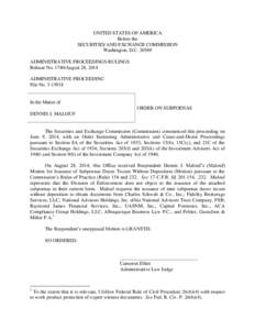 UNITED STATES OF AMERICA Before the SECURITIES AND EXCHANGE COMMISSION Washington, D.C[removed]ADMINISTRATIVE PROCEEDINGS RULINGS Release No[removed]August 28, 2014