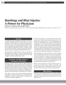 134  American Journal of Clinical Medicine® • Fall 2011 • Volume Eight, Number Three Bombings and Blast Injuries: A Primer for Physicians