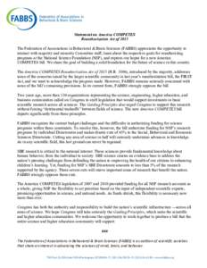 Statement on America COMPETES Reauthorization Act of 2015 The Federation of Associations in Behavioral & Brain Sciences (FABBS) appreciates the opportunity to interact with majority and minority Committee staff, learn ab