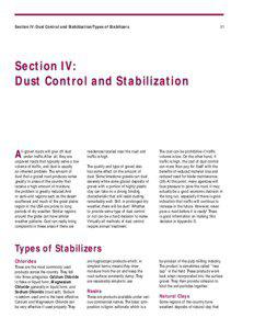 Gravel Roads: Maintenance and Design Manual-- Section IV: Dust Control and Stabilization