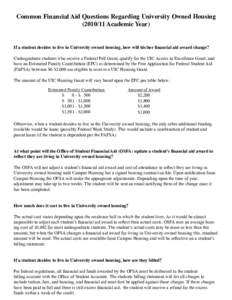 Common Financial Aid Questions Regarding University Owned HousingAcademic Year) If a student decides to live in University owned housing, how will his/her financial aid award change? Undergraduate students who 