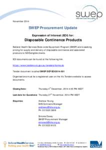 November[removed]SWEP Procurement Update Expression of Interest (EOI) for:  Disposable Continence Products