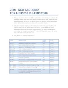 2001- NEW LRS CODES FOR LIBRS 2.0 IN LEMIS 2000 • First you will want to check to see if these updates have been done to your software. To check your Offense Table go to Utility Module, Update, Offense Table, click on 