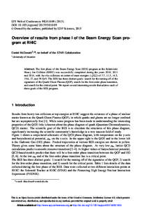 EPJ Web of Conferences 9 5, DOI: epjconf 9  C Owned by the authors, published by EDP Sciences, 2015  Overview of results from phase I of the Beam Energy Scan program at RHIC