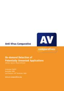 Anti-Virus Comparative  On-demand Detection of Potentially Unwanted Applications (Adware, Spyware, Rogue Software)