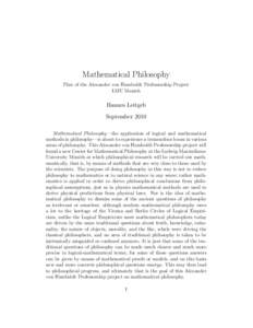 Mathematical Philosophy Plan of the Alexander von Humboldt Professorship Project LMU Munich Hannes Leitgeb September 2010