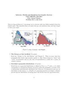 Inference, Models and Simulation for Complex Systems CSCI, Fall 2011 Prof. Aaron Clauset Problem Set 1, dueThis is a long problem set. I encourage you to converse with your fellow students about the