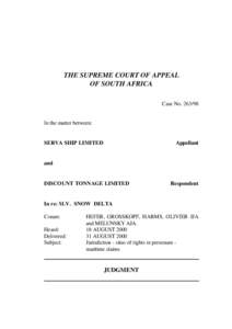 THE SUPREME COURT OF APPEAL OF SOUTH AFRICA Case No[removed]In the matter between: