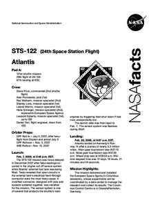 STS[removed]24th Space Station Flight) Atlantis Pad A: