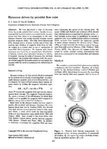 GEOPHYSICAL RESEARCH LETTERS, VOL. 23, NO. 8, PAGES[removed], APRIL 15, 1996  Dynamos driven by poloidal flow exist J. J. Love &: David  Gubbins