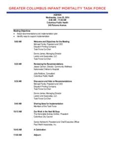 AGENDA Wednesday, June 25, 2014 9:00 AM – 11:00 AM Columbus Public Health 240 Parsons Avenue. Meeting Objectives