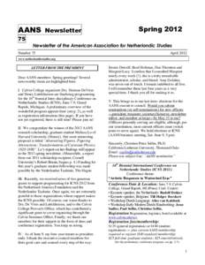 AANS Newsletter  SpringNewsletter of the American Association for Netherlandic Studies