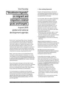 Civil Society  “Stockholm Agenda” on migrant and migration-related goals and targets .