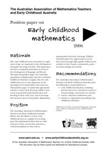 The Australian Association of Mathematics Teachers and Early Childhood Australia Position paper on  Early childhood