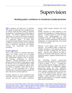 Supervision: Building Public Confidence in Mandatory Funded Pensions