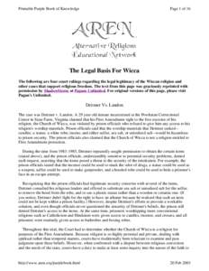 Printable Purple Book of Knowledge  Page 1 of 16 The Legal Basis For Wicca The following are four court rulings regarding the legal legitimacy of the Wiccan religion and