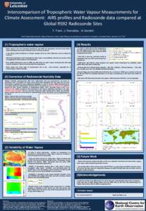 Intercomparison of Tropospheric Water Vapour Measurements for Climate Assessment: AIRS profiles and Radiosonde data compared at Global RS92 Radiosonde Sites T. Trent , J. Remedios , H. Sembhi Earth Observation Science, S