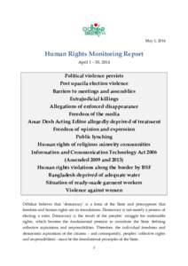 May 1, 2014  Human Rights Monitoring Report April 1 – 30, 2014  Political violence persists