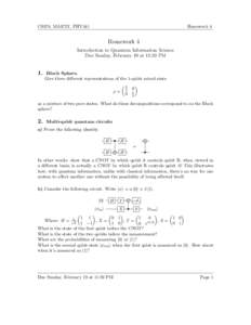 CS378, MA375T, PHY341  Homework 4 Homework 4 Introduction to Quantum Information Science