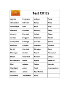 Test CITIES Agartala Davangere  Jodhpur