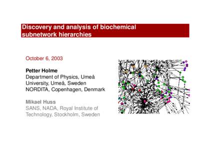 Discovery and analysis of biochemical subnetwork hierarchies October 6, 2003 Petter Holme Department of Physics, Umea˚
