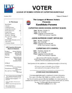 VOTER LEAGUE OF WOMEN VOTERS OF CUPERTINO-SUNNYVALE Volume 42 Number 3 October 2014